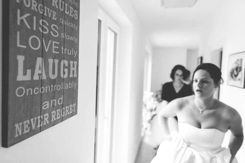 the bride panics as her daughter is crying upstairs
