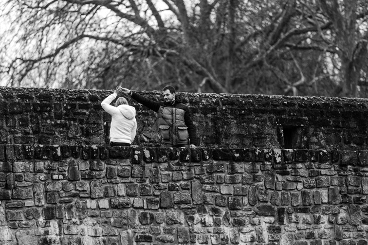 the fiances dancing on a bridge in clausen