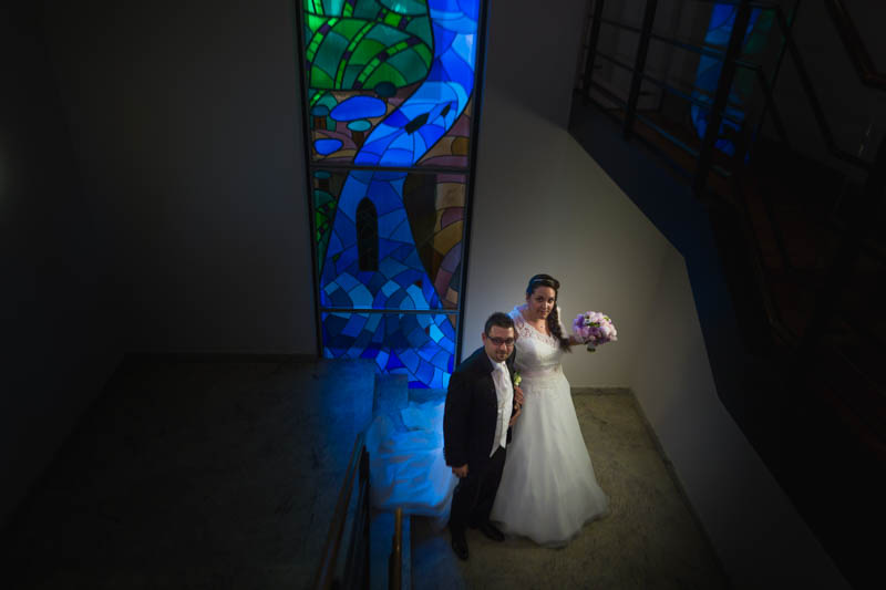 bride and groom coming out of rumelange city hall in luxembourg