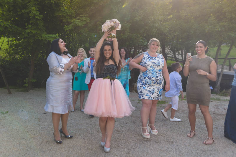 woman catching the bouquet