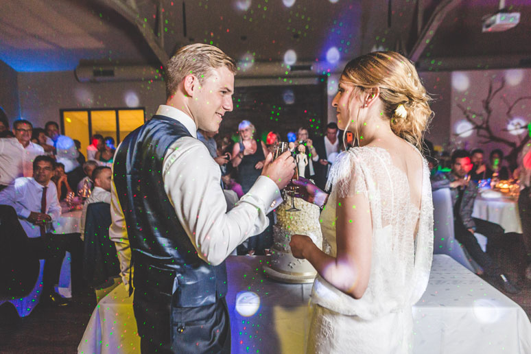 les mariés trinquent devant leur gateau