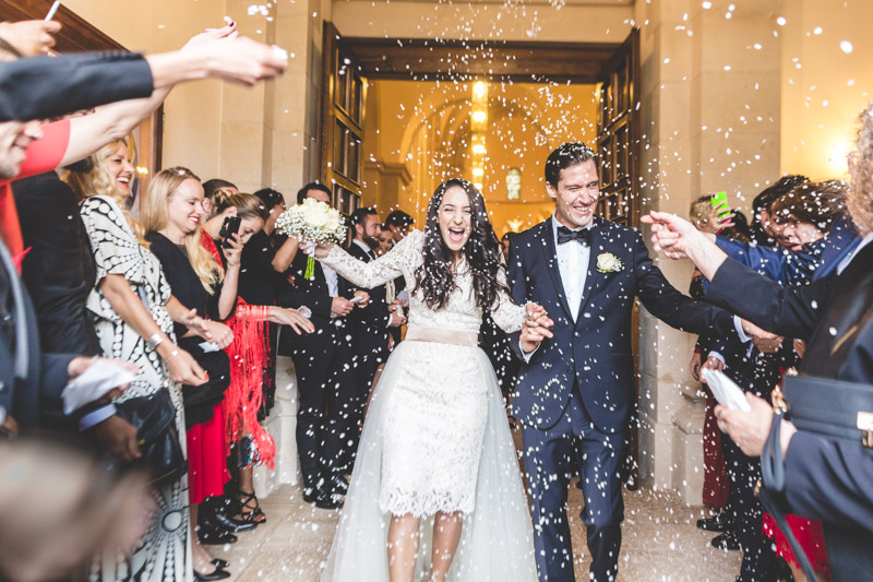 bride and groom coming out of church