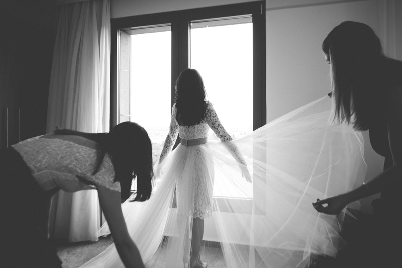 bride put on the dress at the hotel melia in kirchber