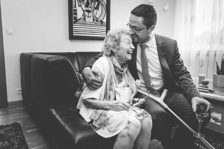 beautiful shot of old woman and her grand son
