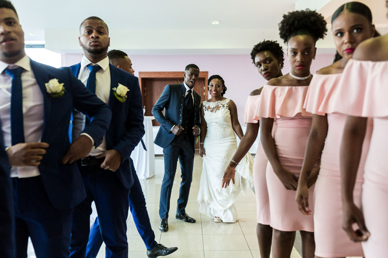 wedding squad making an entrance